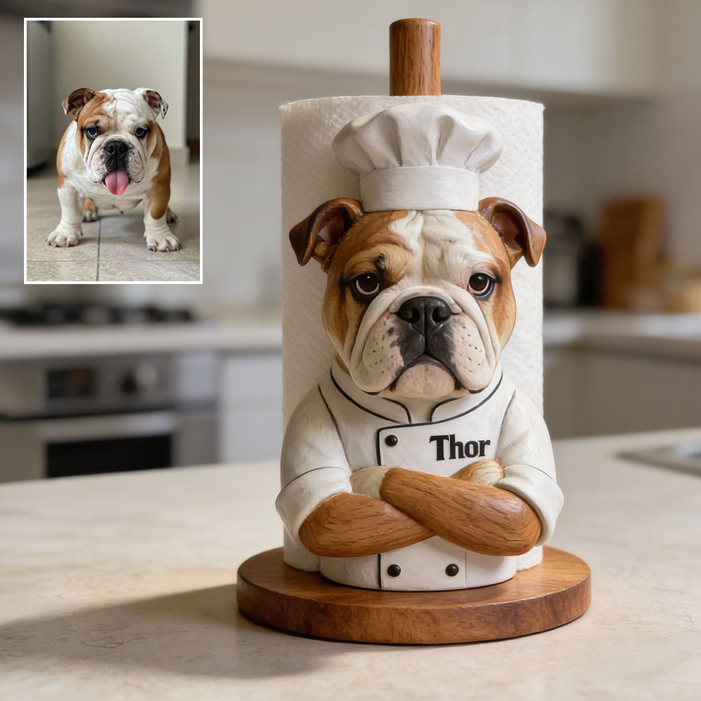 Personalized Chef Chihuahua Wooden Paper Towel Stand Kitchen Decor Gift