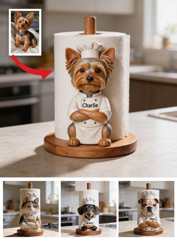 Personalized Chef Yorkshire Terrier Paper Towel Stand Kitchen Decor Gift