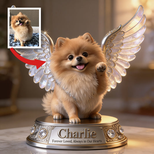 Plaque Acrylique Personnalisée en Forme d'Ange Pomeranian Fluffy