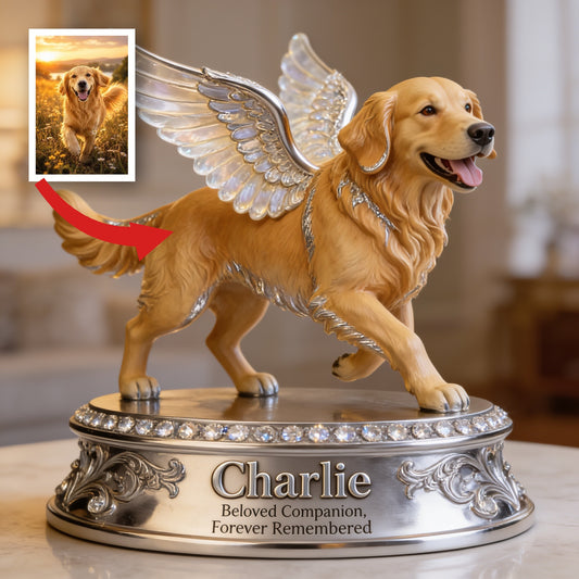 Plaque en Acrylique Personnalisée en Forme de Retriever Doré avec Ailes d'Ange