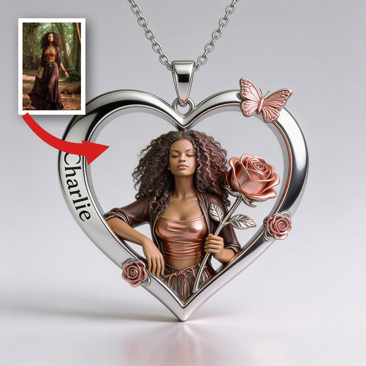 Personalized Birth Month Flower Black Woman Heart Pendant Necklace Self Love Jewelry
