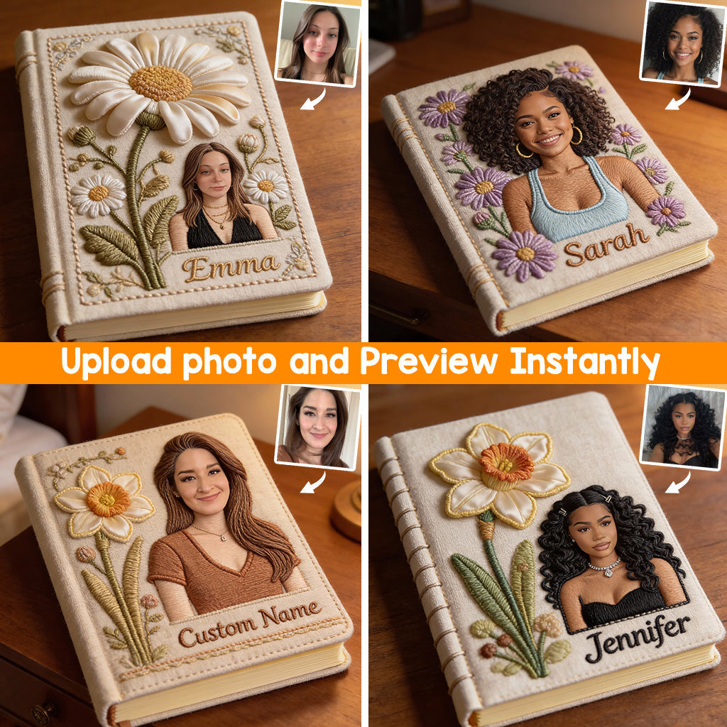 Personalized Birth Month Flower Black Woman Leather Journal Self Love Gift