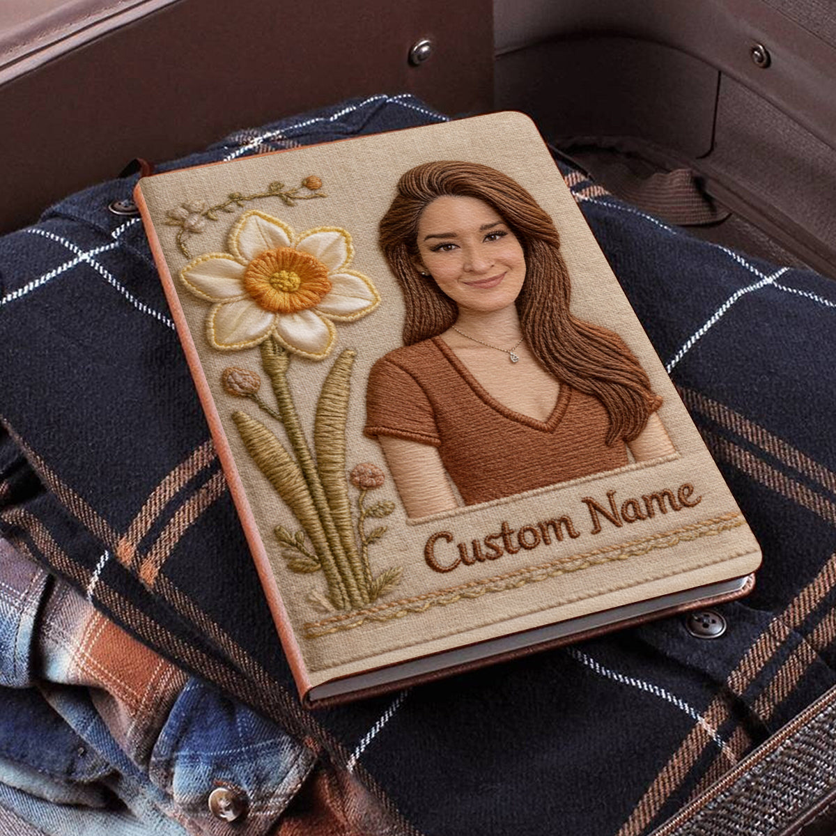 Personalized Birth Month Flower Black Woman Leather Journal Self Love Gift