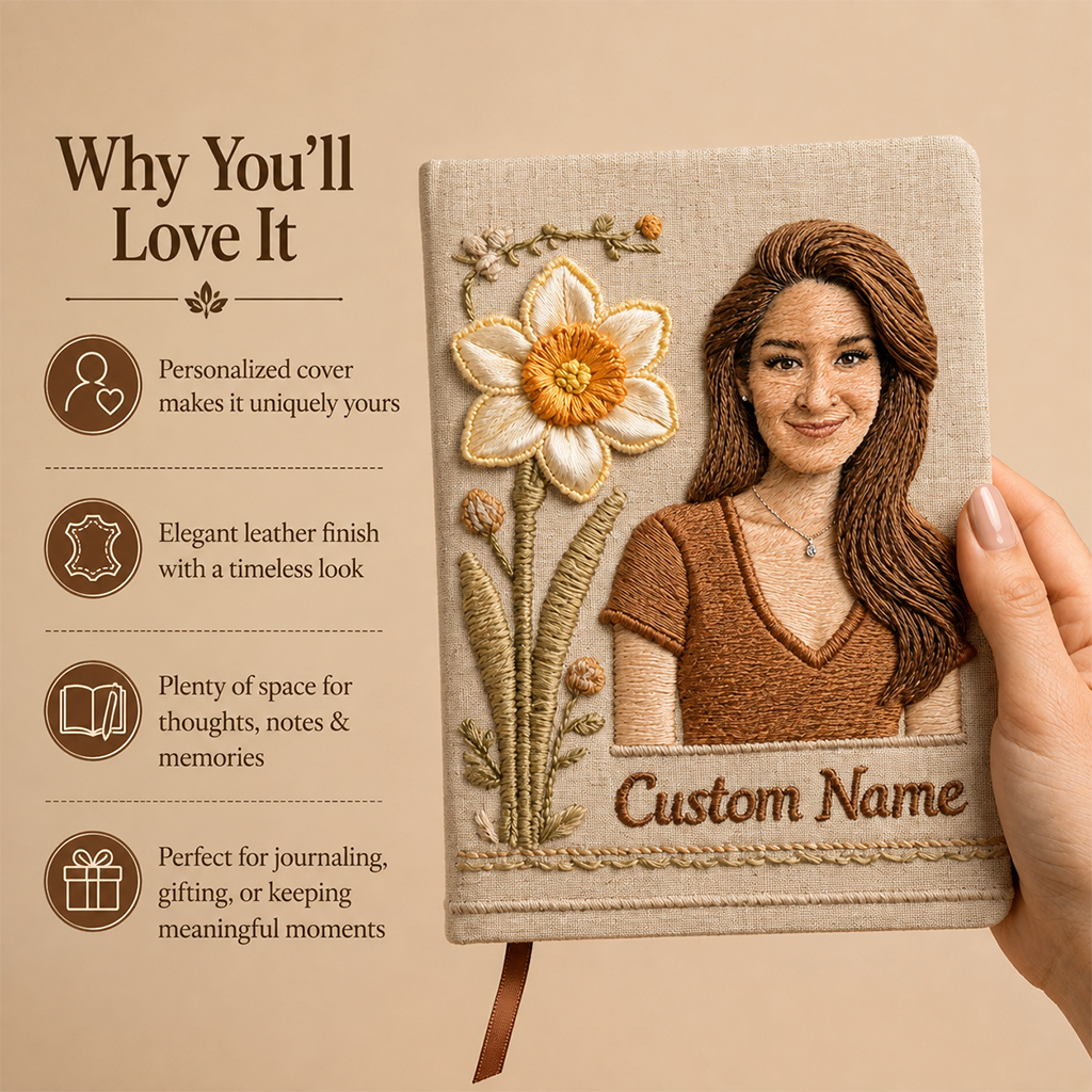 Personalized Birth Month Flower Black Woman Leather Journal Self Love Gift
