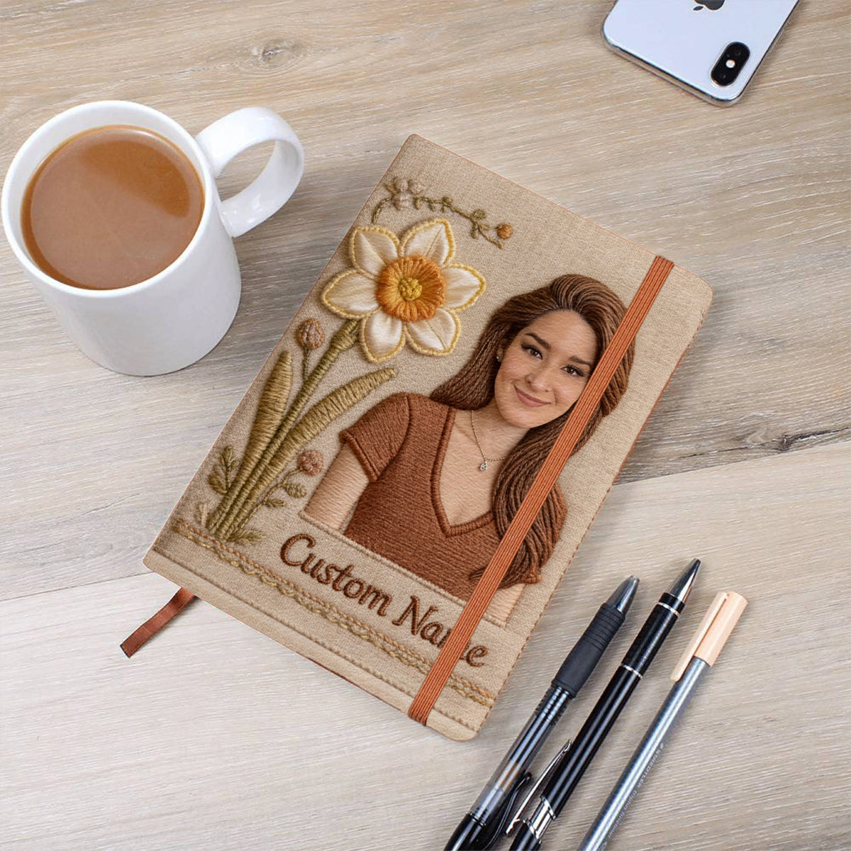 Personalized Birth Month Flower Latina Woman Floral Embroidered Leather Journal Self Love Gift
