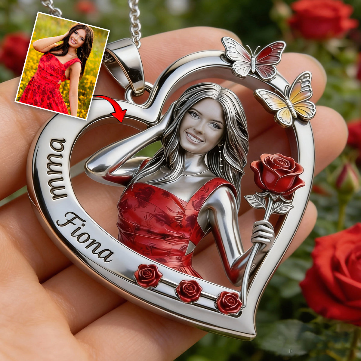 Personalized Birth Month Flower Black Woman Heart Pendant Necklace Self Love Jewelry