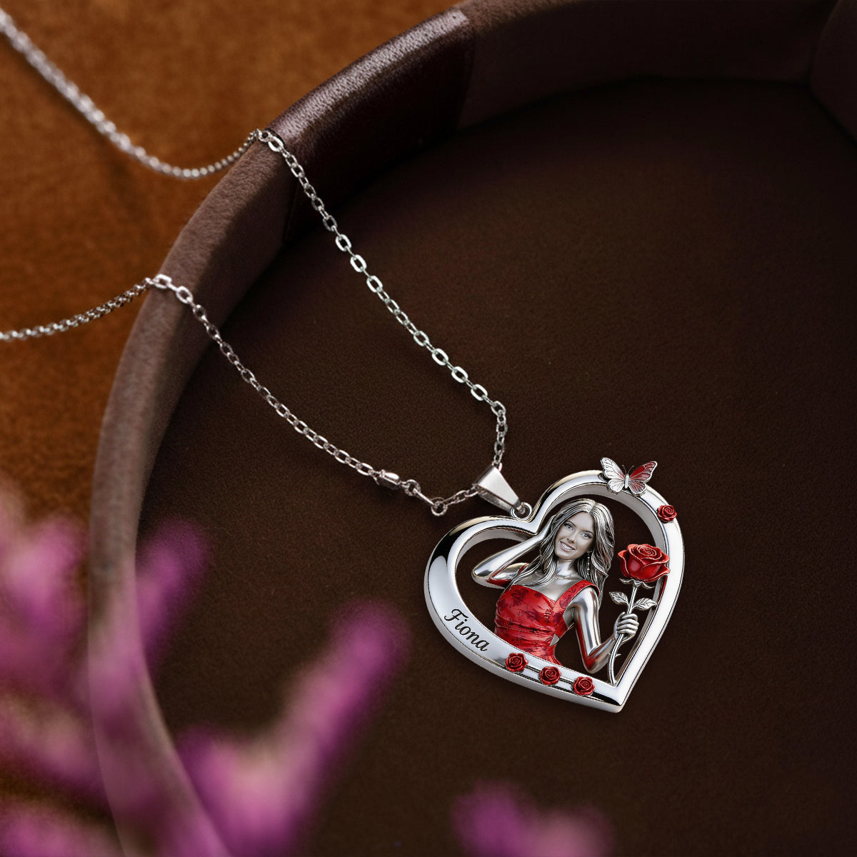 Personalized Birth Month Flower Black Woman Heart Pendant Necklace Keepsake Gift