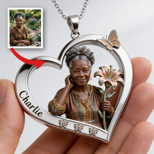Personalized Birth Month Flower Black Woman Heart Pendant Necklace Keepsake Gift