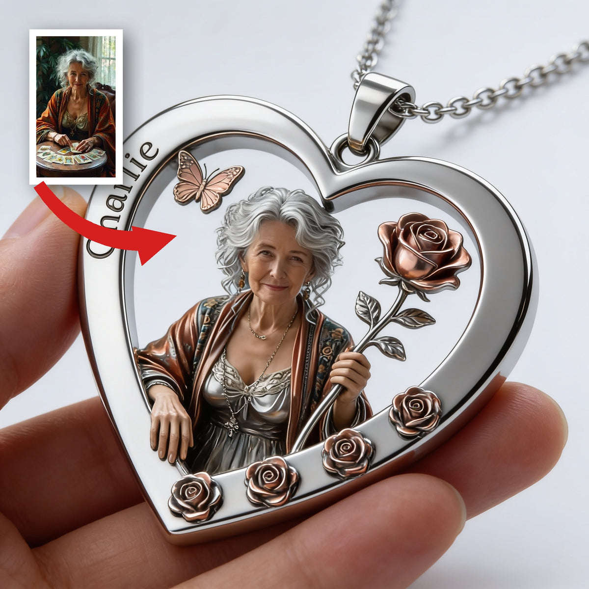 Personalized Birth Month Flower Latina Woman Heart Pendant Necklace Gift