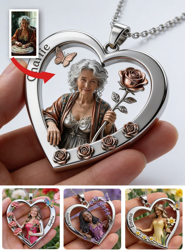 Personalized Birth Month Flower Latina Woman Heart Pendant Necklace Gift