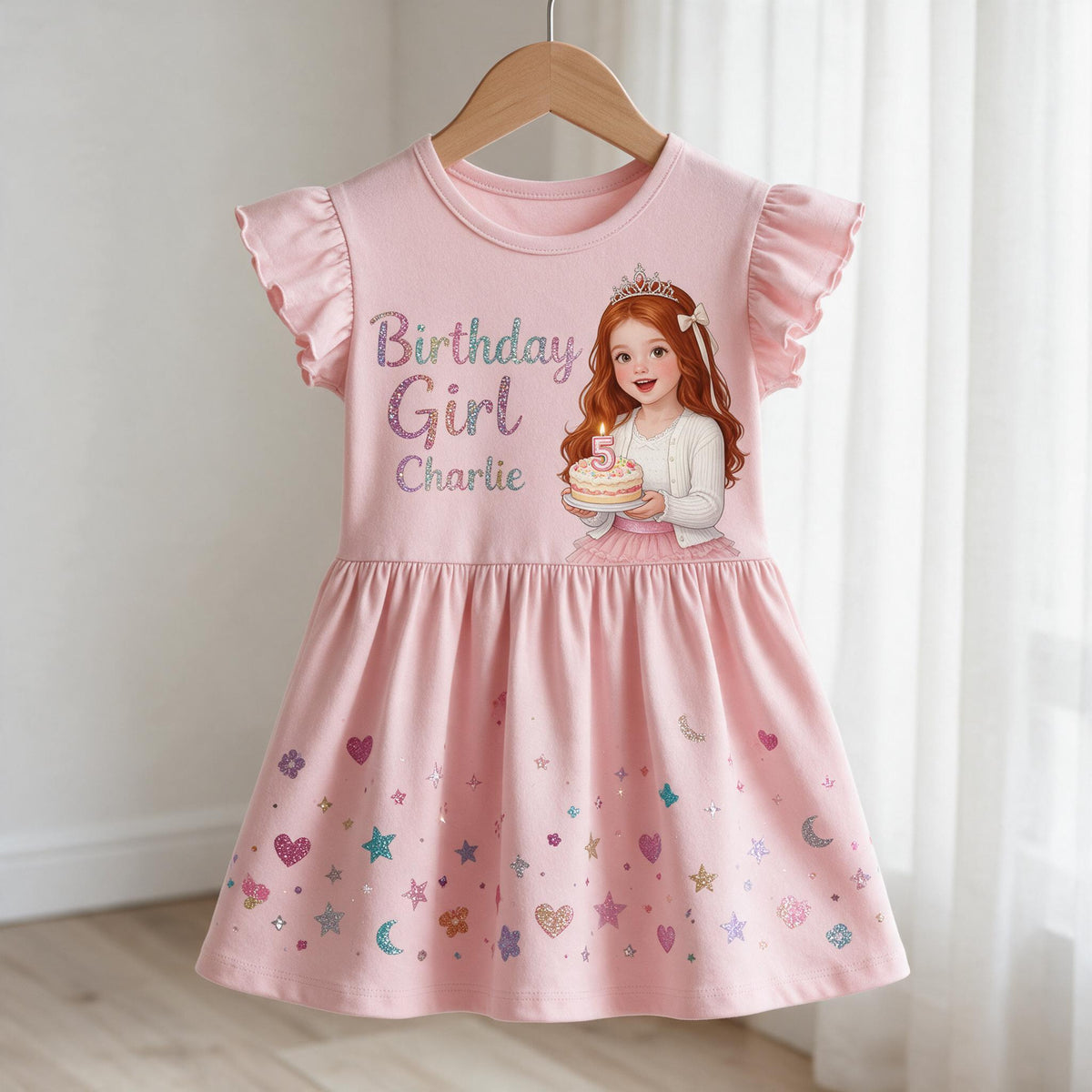 Personalisierbares Geburtstagskleid für kleine Latina mit Rüschensleeves