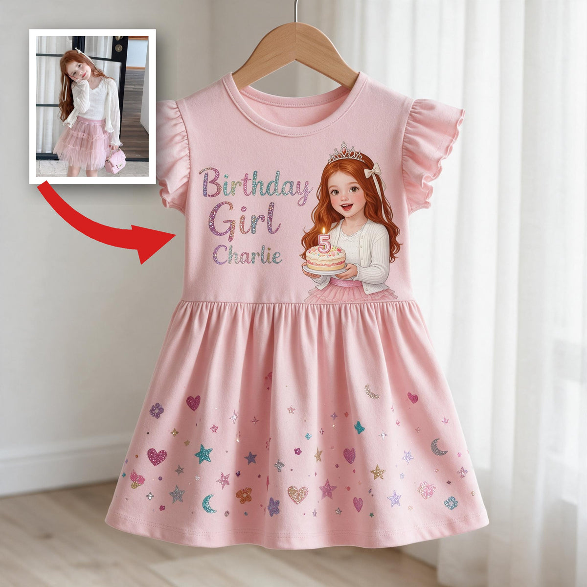 Personalisierbares Geburtstagskleid für kleine Latina mit Rüschensleeves