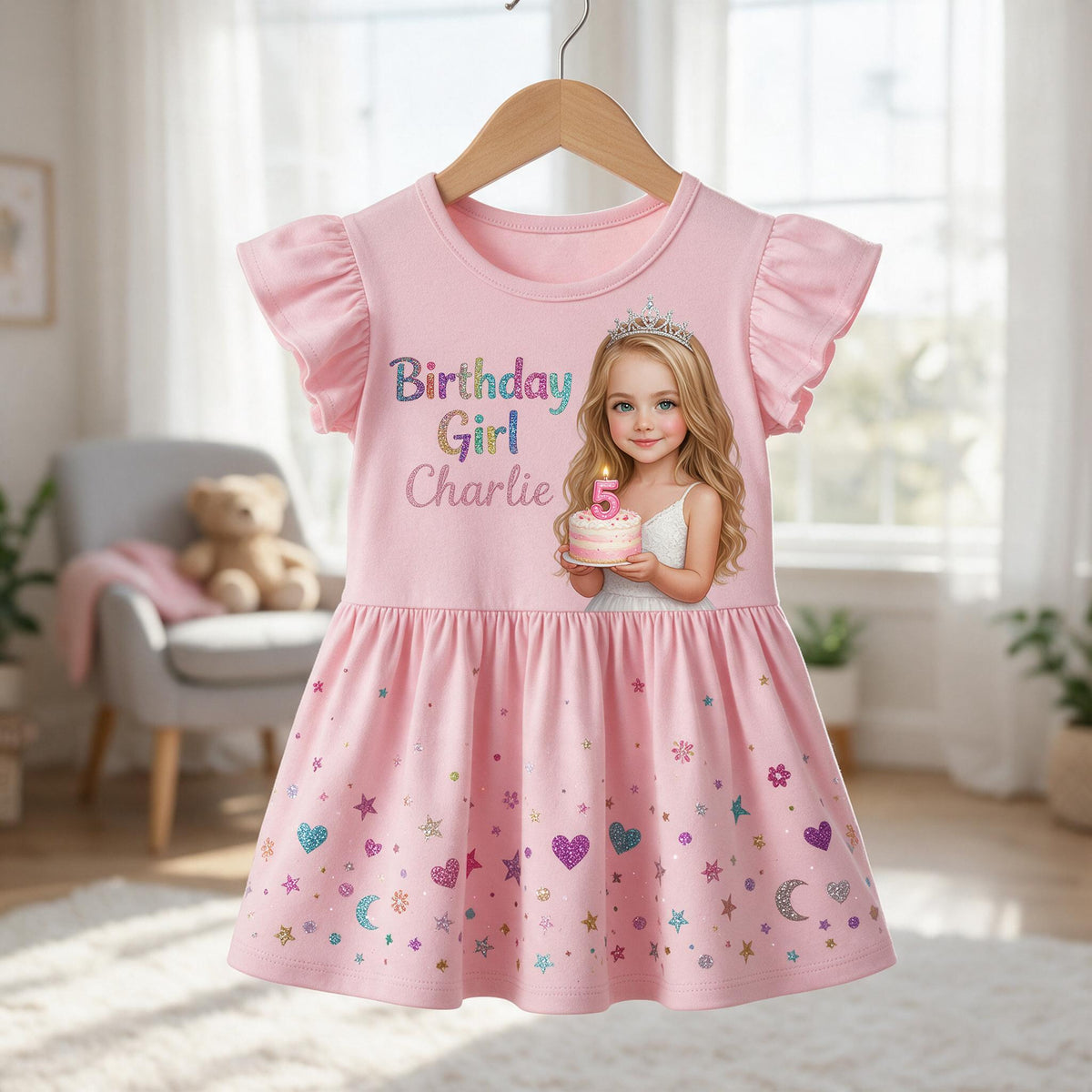 Personalisierte Geburtstagskleid für kleine Mädchen mit Rüschensleeves, Geschenk für Tochter Nichte Enkelin