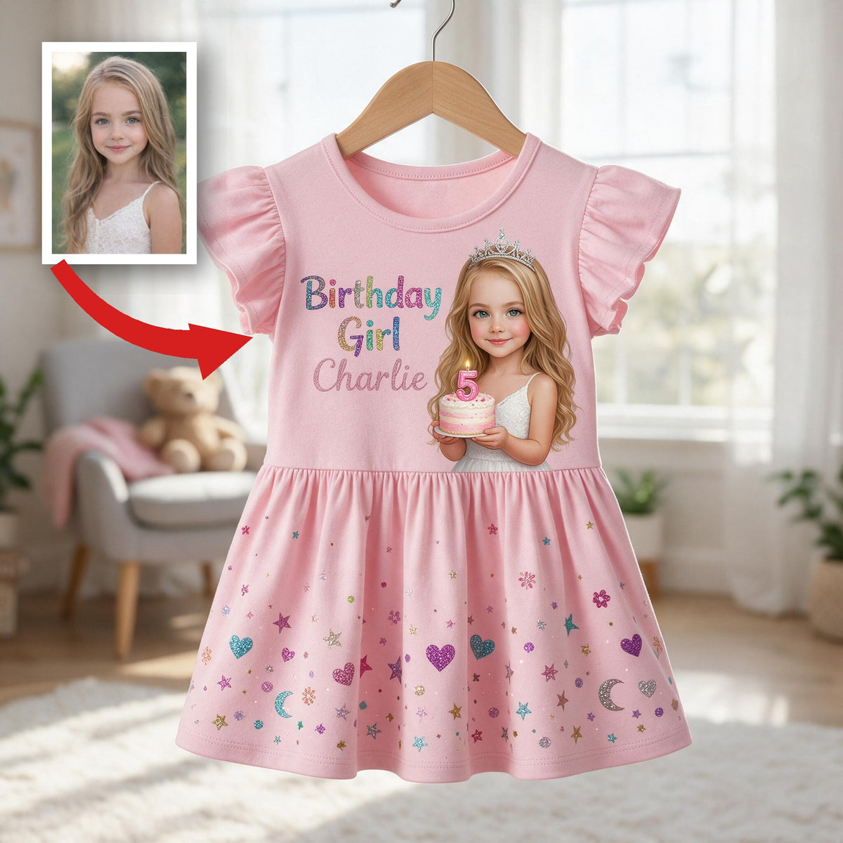 Personalisierte Geburtstagskleid für kleine Mädchen mit Rüschensleeves, Geschenk für Tochter Nichte Enkelin