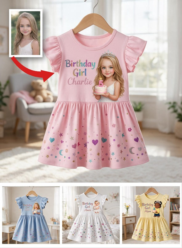 Personalisierte Geburtstagskleid für kleine Mädchen mit Rüschensleeves, Geschenk für Tochter Nichte Enkelin