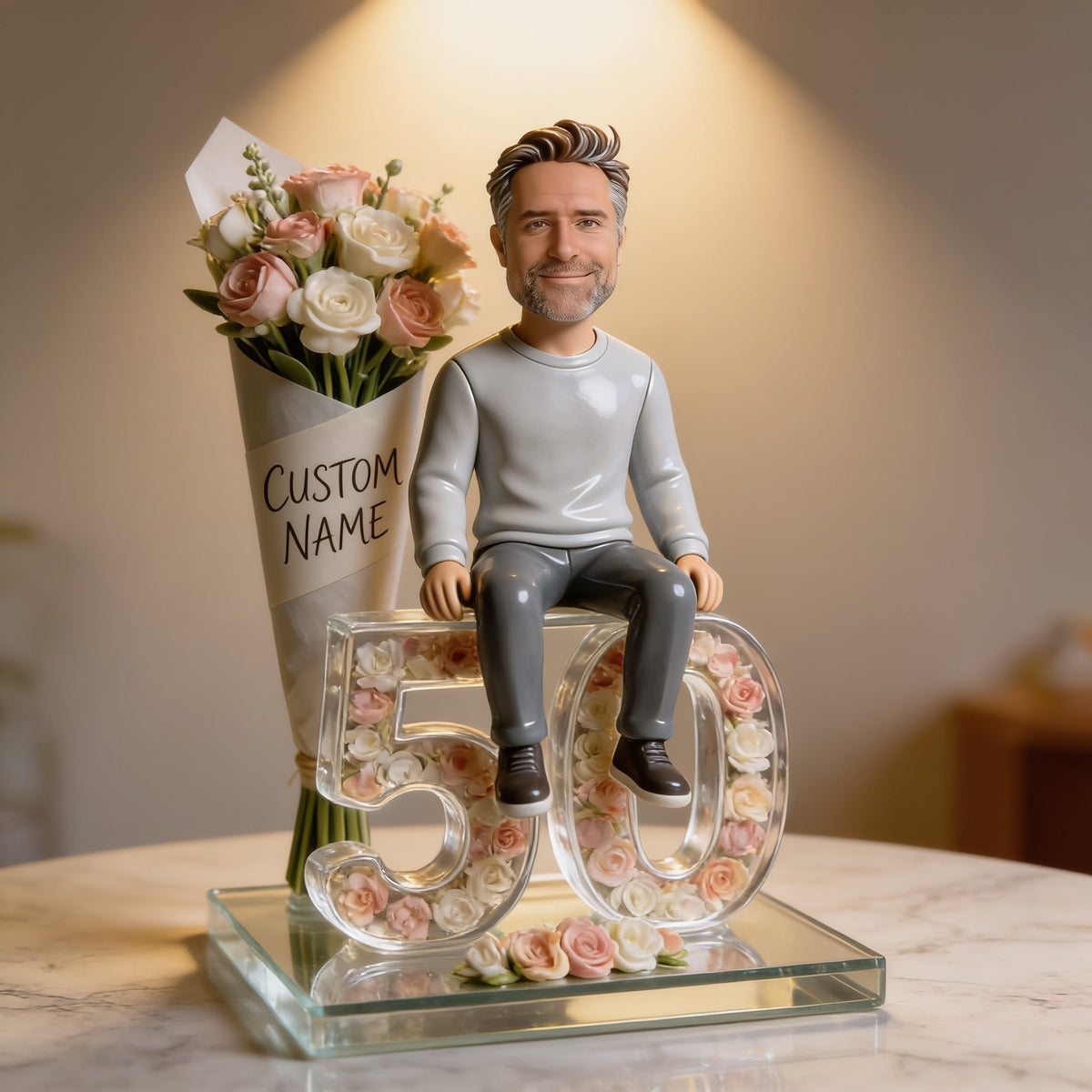 Personalisierte Foto 50. Geburtstag Senior Mann Blumenstrauß Acrylplakette Geschenk Für Papa Ehemann