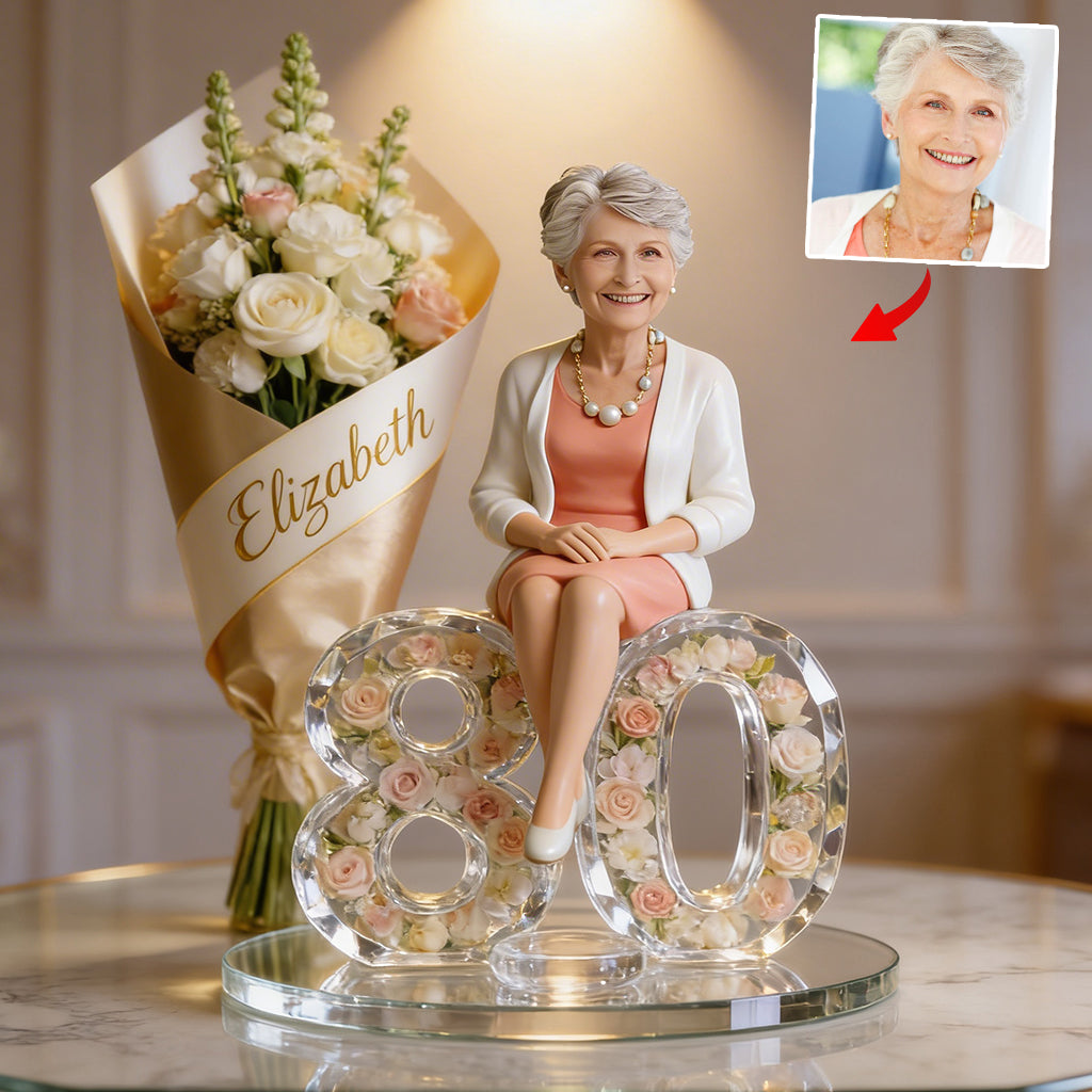 Custom Photo 50th Birthday Senior Woman Flower Bouquet Acrylic Plaque Gift For Her