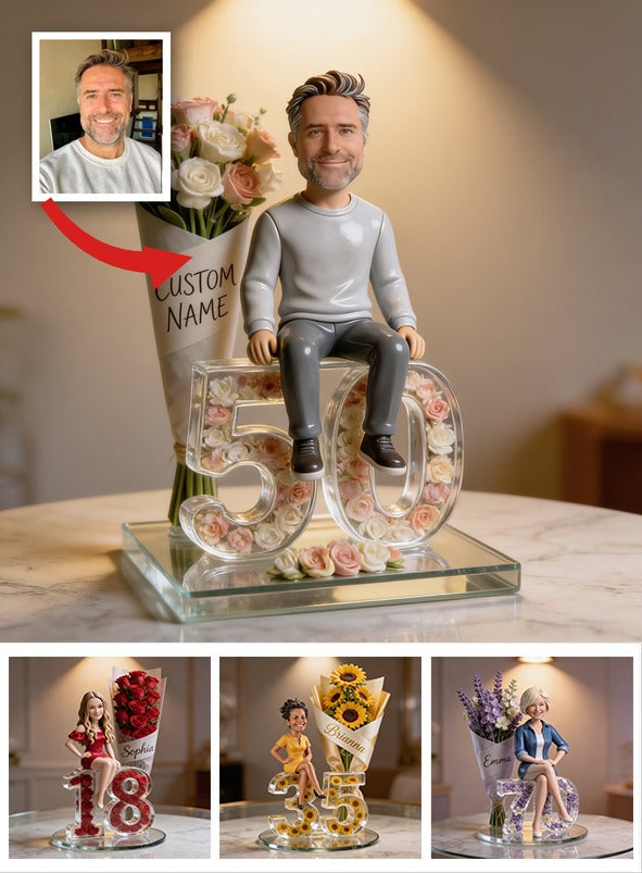 Personalisierte Foto 50. Geburtstag Senior Mann Blumenstrauß Acrylplakette Geschenk Für Papa Ehemann