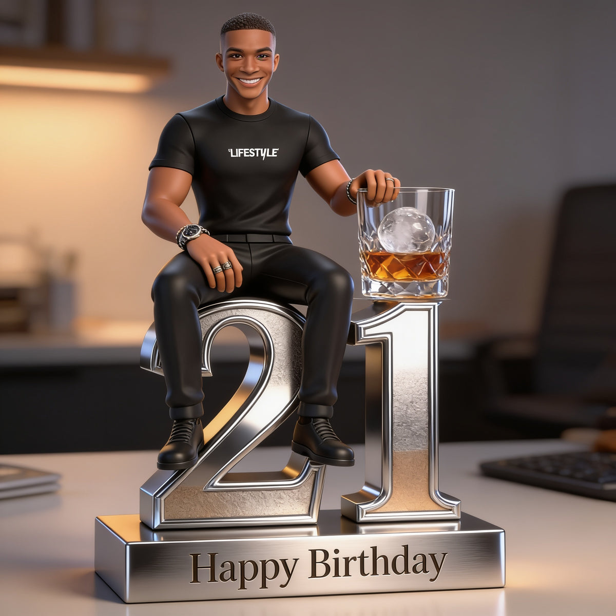 Personalized 21st Birthday Black Man Custom Shaped Acrylic Plaque Gift for Him
