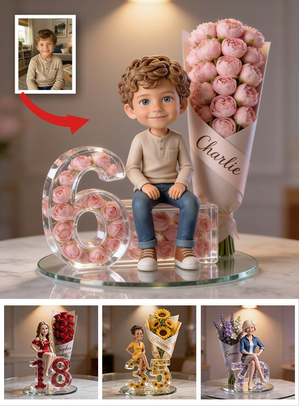 Personalized Birthday Latina Little Boy Flower Bouquet Number Custom Acrylic Plaque Son Grandson Gift
