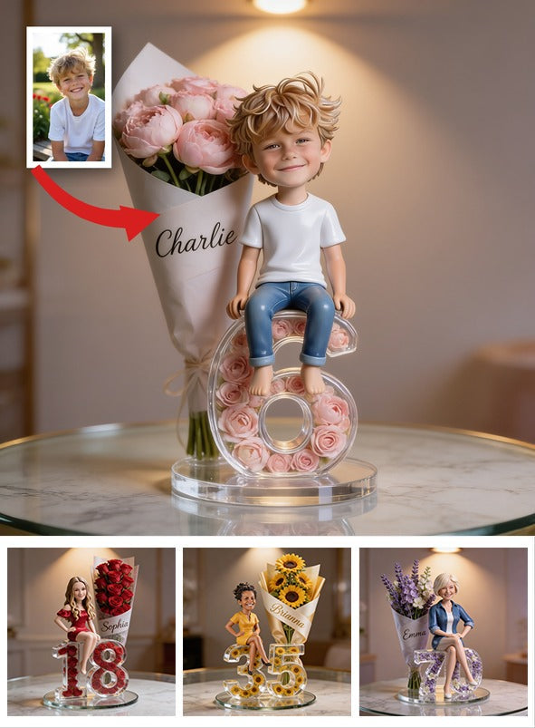 Personalized Birthday Little Boy Flower Bouquet Number Acrylic Plaque Son Grandson Gift