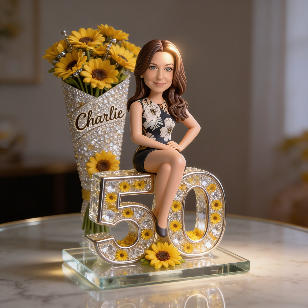Custom Photo 50th Birthday Senior Woman Sunflower Acrylic Plaque, Gift for Mom Grandma Wife