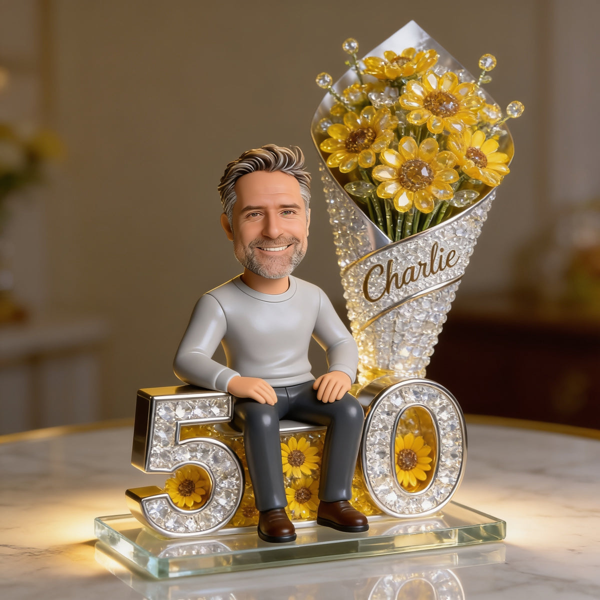 Custom Photo 50th Birthday Senior Man Shaped Acrylic Plaque, Gift for Dad Grandpa Husband
