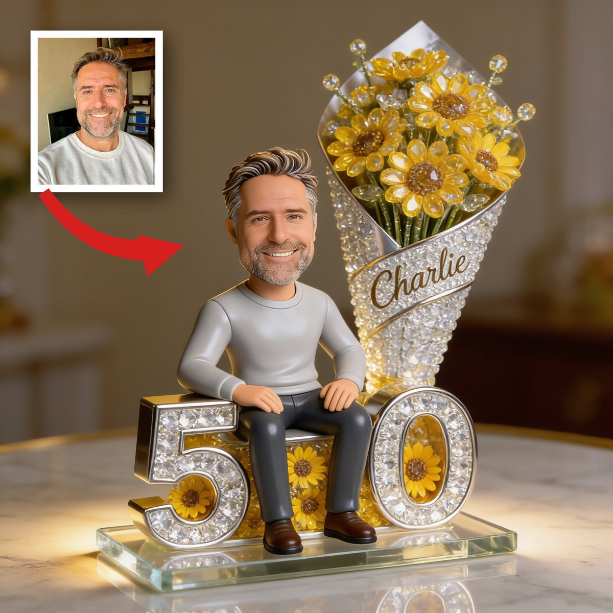 Custom Photo 50th Birthday Senior Man Shaped Acrylic Plaque, Gift for Dad Grandpa Husband