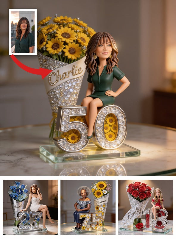 Custom Photo 50th Birthday Senior Latina Woman Acrylic Plaque, Sunflower Birthday Gift