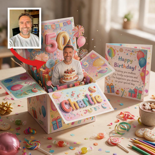 Carte Pop Up Personnalisée pour le 50e Anniversaire d'un Homme Âgé, Cadeau pour Papa, Grand-Père, Mari