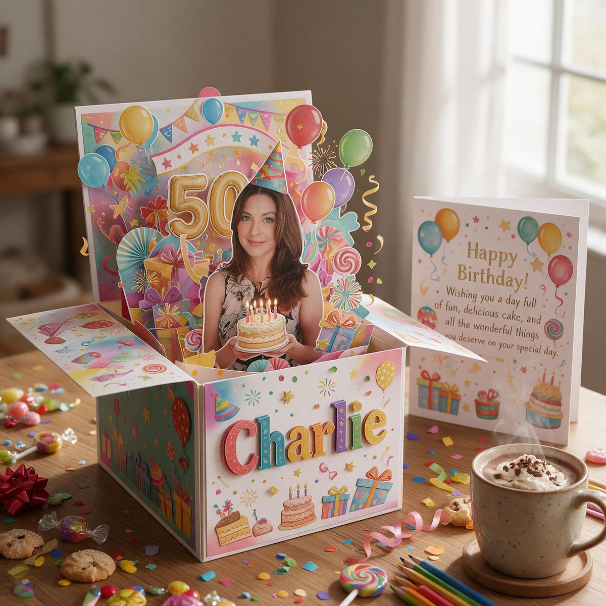 Personalized 50th Birthday Older Woman Pop Up Box Card Gift