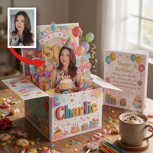 Carte Cadeau Pop Up Personnalisée pour le 50ème Anniversaire Femme