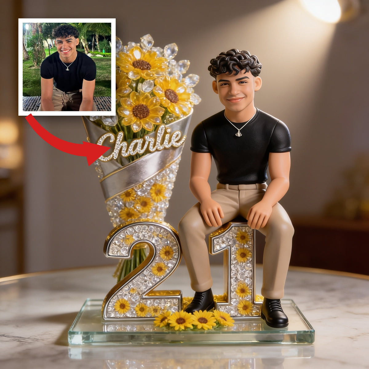 Personalisierte Foto-Acrylplakette zum 21. Geburtstag für Latino-Männer