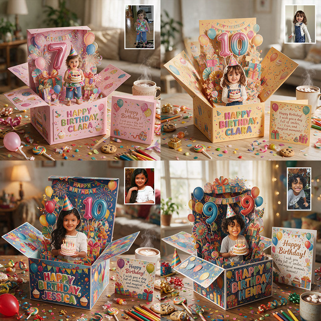 Personalized Birthday Little Boy Pop Up Box Card, Gift for Son Grandson Nephew