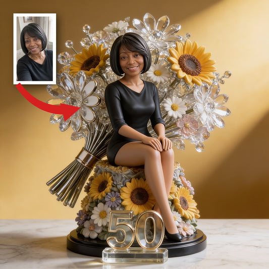 Custom Photo 50th Birthday Senior Black Woman Floral Acrylic Plaque Gift for Mom Grandma Wife