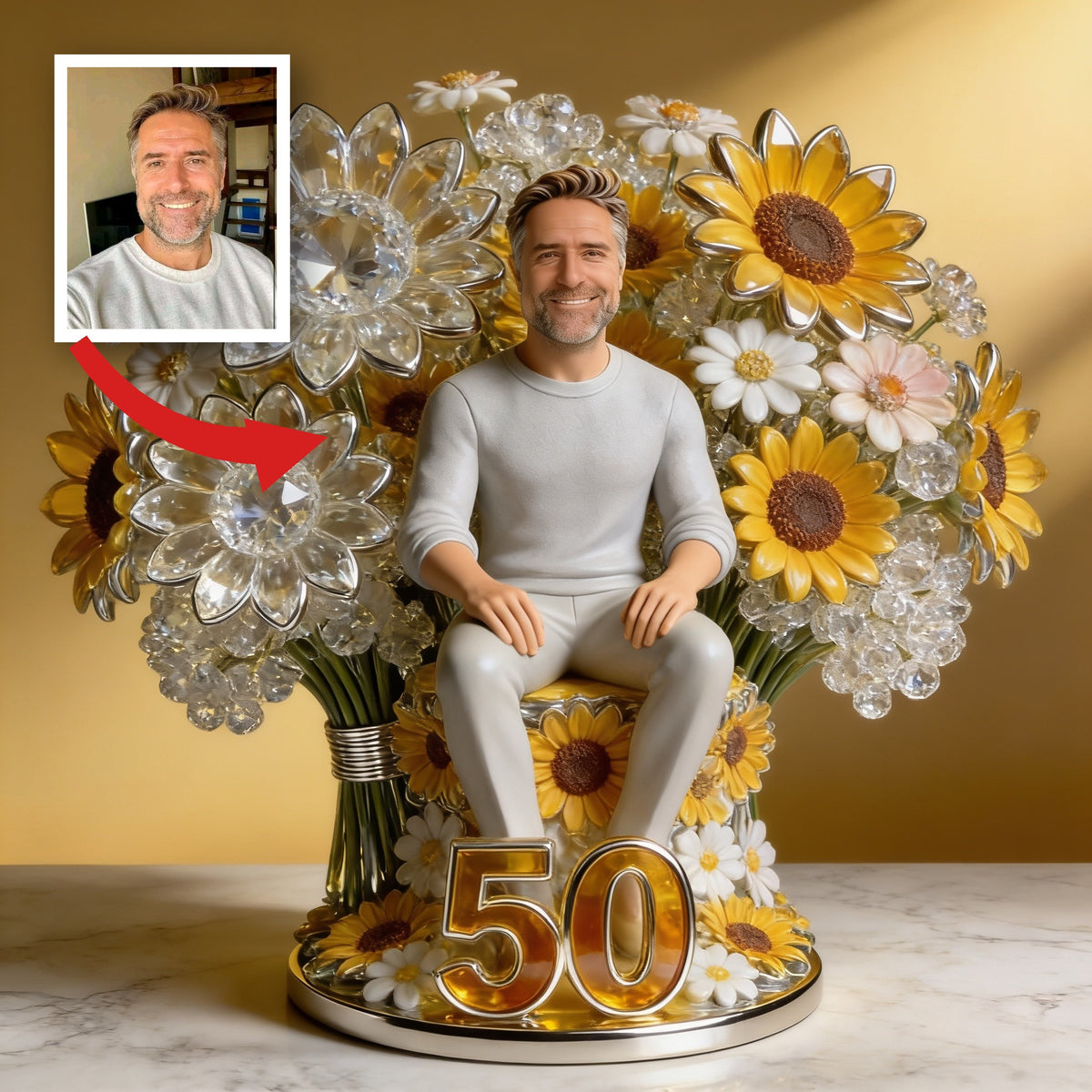 Custom Photo 50th Birthday Senior Man Floral Acrylic Plaque Gift for Dad, Husband, Grandpa