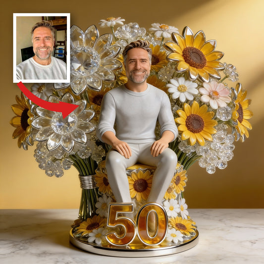 Custom Photo 50th Birthday Senior Man Floral Acrylic Plaque Gift for Dad, Husband, Grandpa