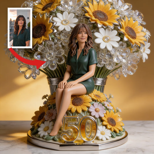 Custom Photo 50th Birthday Older Latina Woman Sunflower Acrylic Plaque Gift for Mom, Wife, Grandma