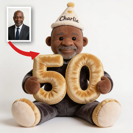 Personalized 50th Birthday Older Black Senior Man Faux Fur Plush Pillow, Gift for Dad Grandpa
