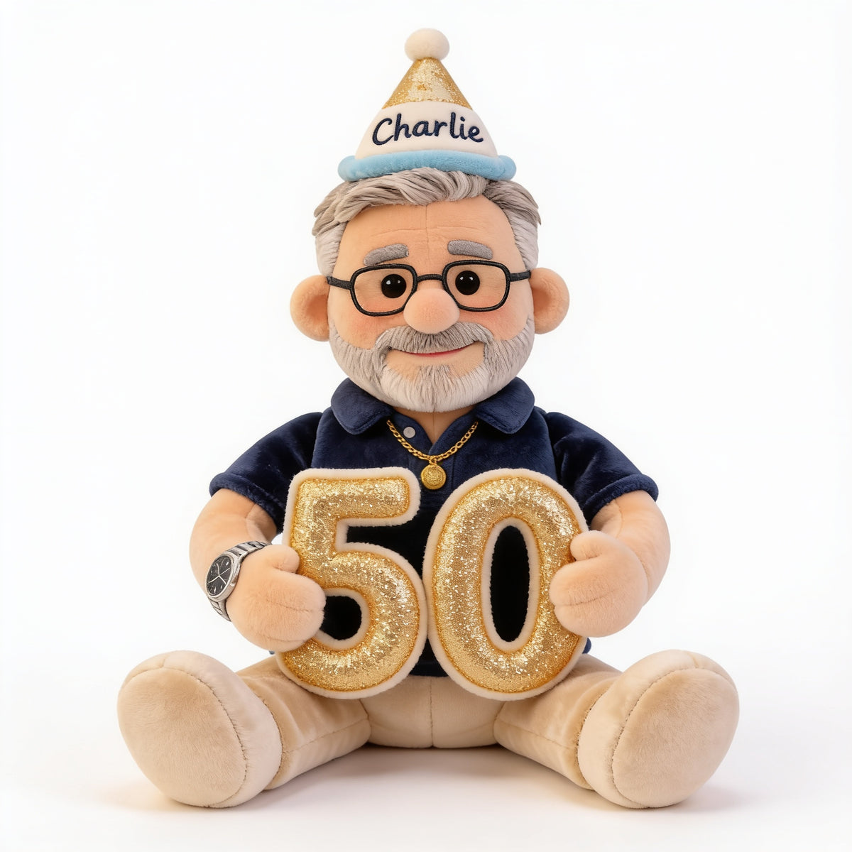 Personalized 50th Birthday Older Latino Grandpa Plush Faux Fur Pillow Gift