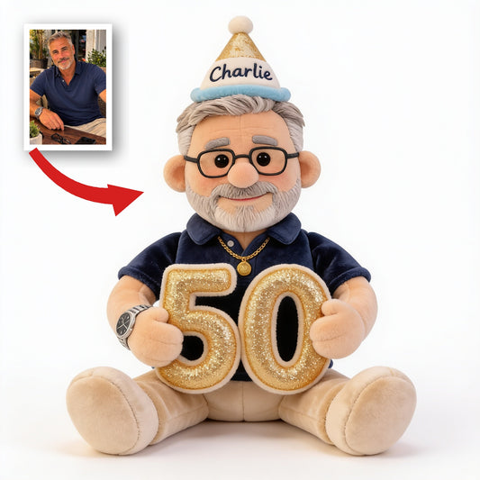 Personalized 50th Birthday Older Latino Grandpa Plush Faux Fur Pillow Gift