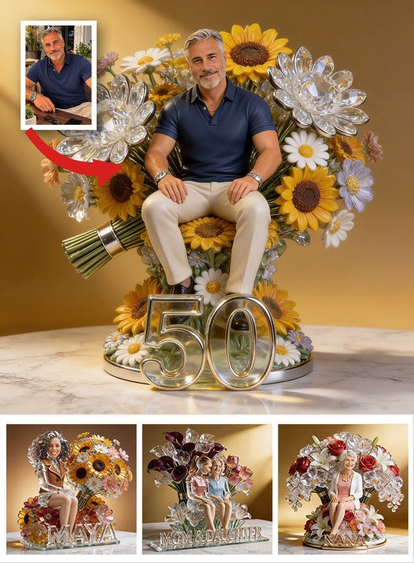 Custom Photo 50th Birthday Latino Man Shaped Acrylic Plaque Gift for Dad, Husband, Grandpa
