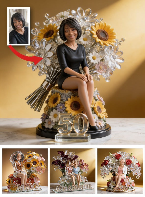 Custom Photo 50th Birthday Senior Black Woman Floral Acrylic Plaque Gift for Mom Grandma Wife