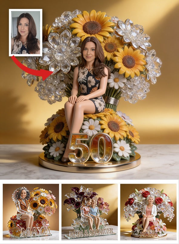 Custom Photo 50th Birthday Senior Woman Sunflower Acrylic Plaque Gift for Mom Wife Grandma