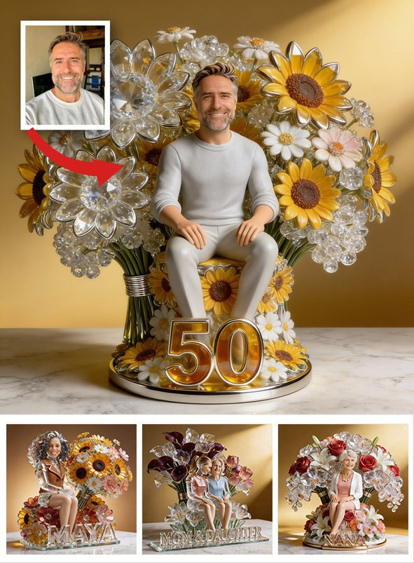 Custom Photo 50th Birthday Senior Man Floral Acrylic Plaque Gift for Dad, Husband, Grandpa