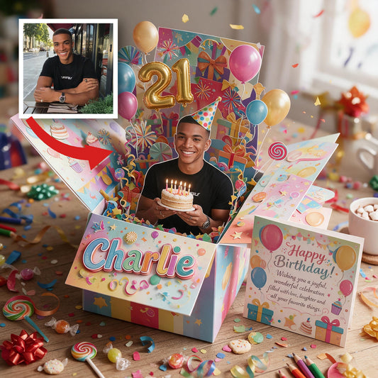 Personalized 21st Birthday Black Man Pop Up Box Card Gift for Husband Boyfriend Son