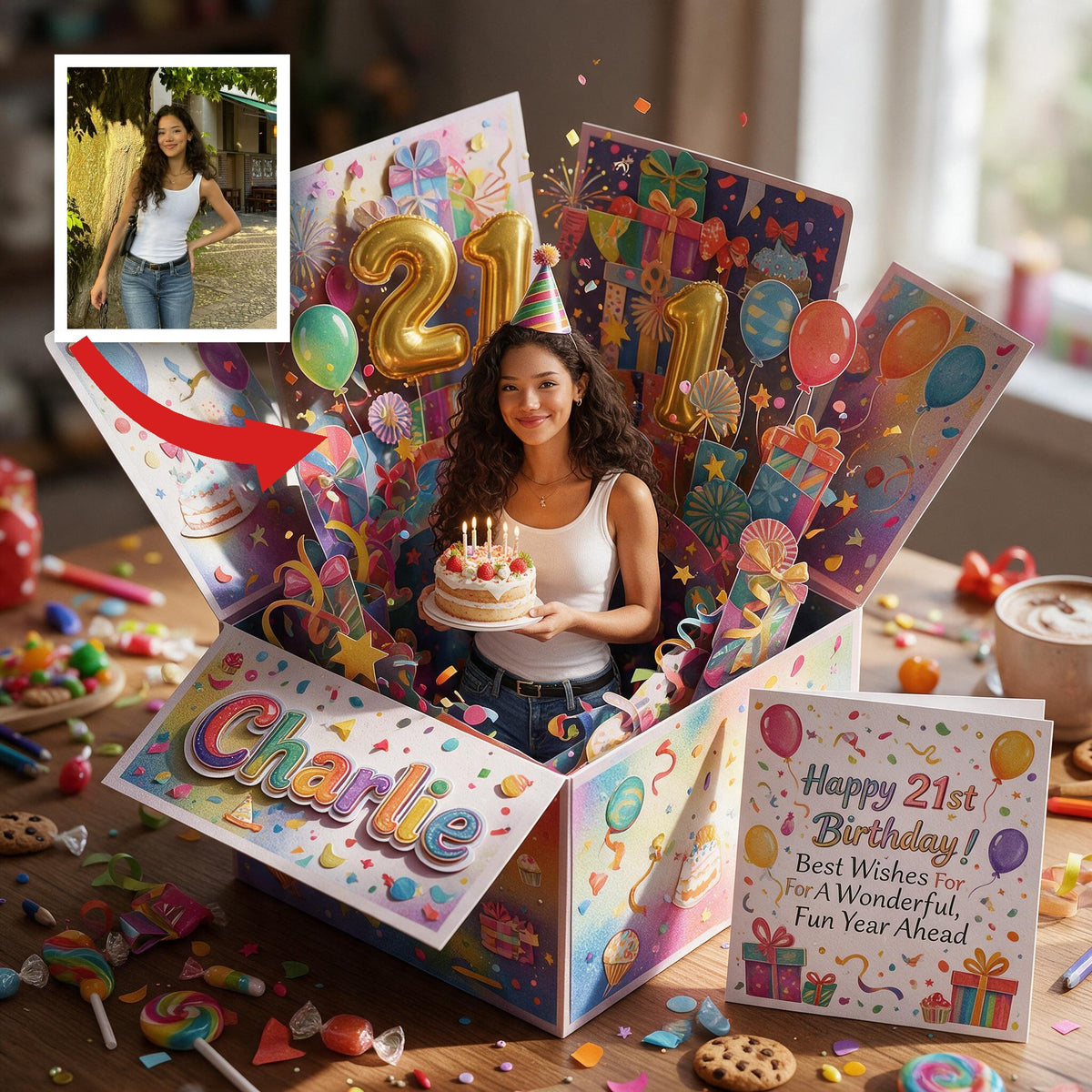 Personalized 21st Birthday Latina Woman Pop Up Box Card Gift for Wife Girlfriend Daughter