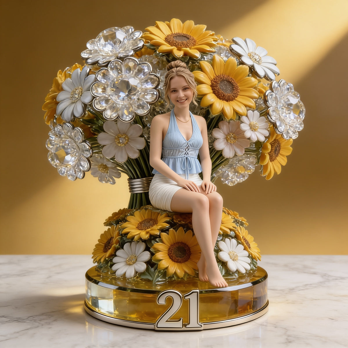 Custom Photo 21st Birthday Woman with Sunflowers Acrylic Plaque, Gift for Her