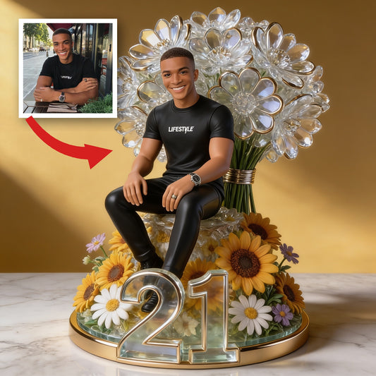 Personalisierte Foto 21. Geburtstag Schwarzer Mann Florale Acrylplakette, Geschenk für Ehemann, Freund, Sohn