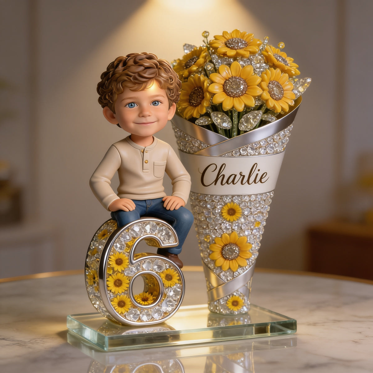 Custom Photo Birthday Latino Little Boy Sunflower Number Custom Shaped Acrylic Plaque Son Grandson Gift